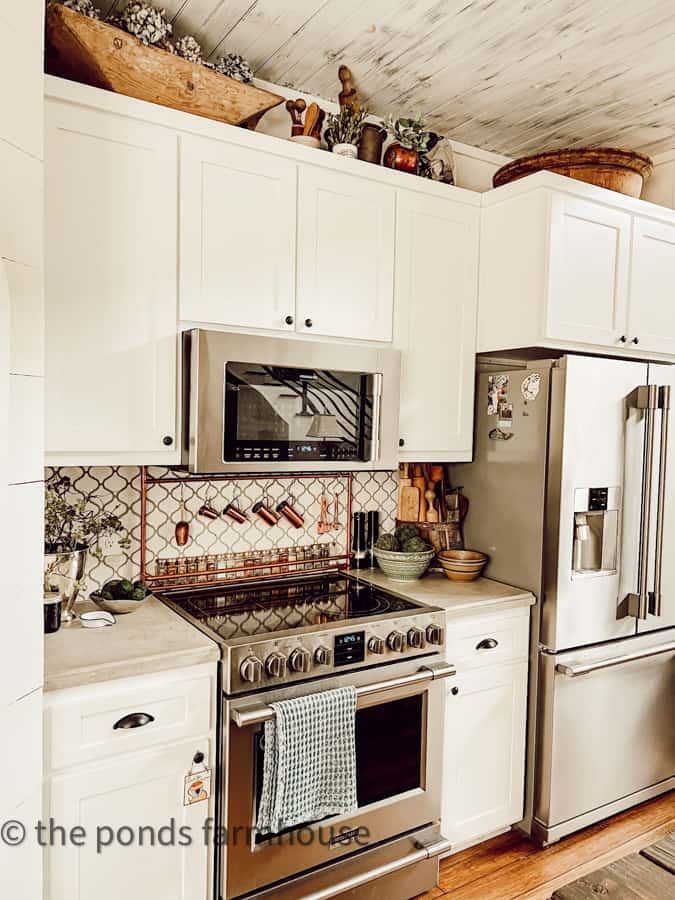 Farmhouse Kitchen with concrete countertops for an industrial feel.  