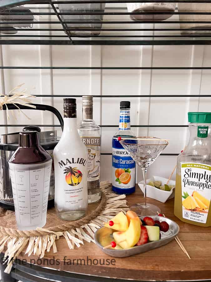 Bar set up for Pina Colada Martini Recipe.