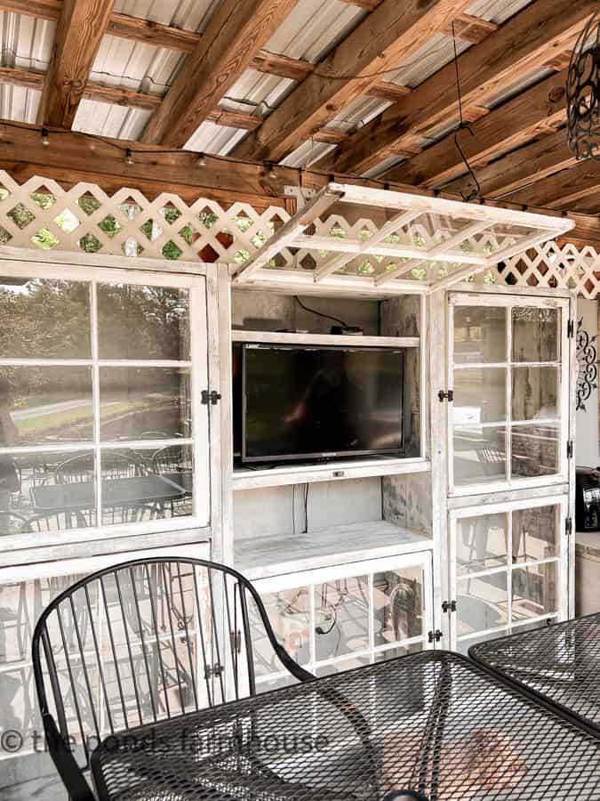 DIY Shabby chic kitchen cabinet with TV stand built in.