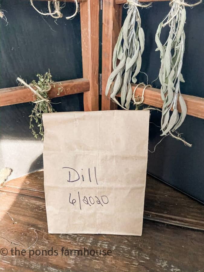Dried Dill stored in paper bag