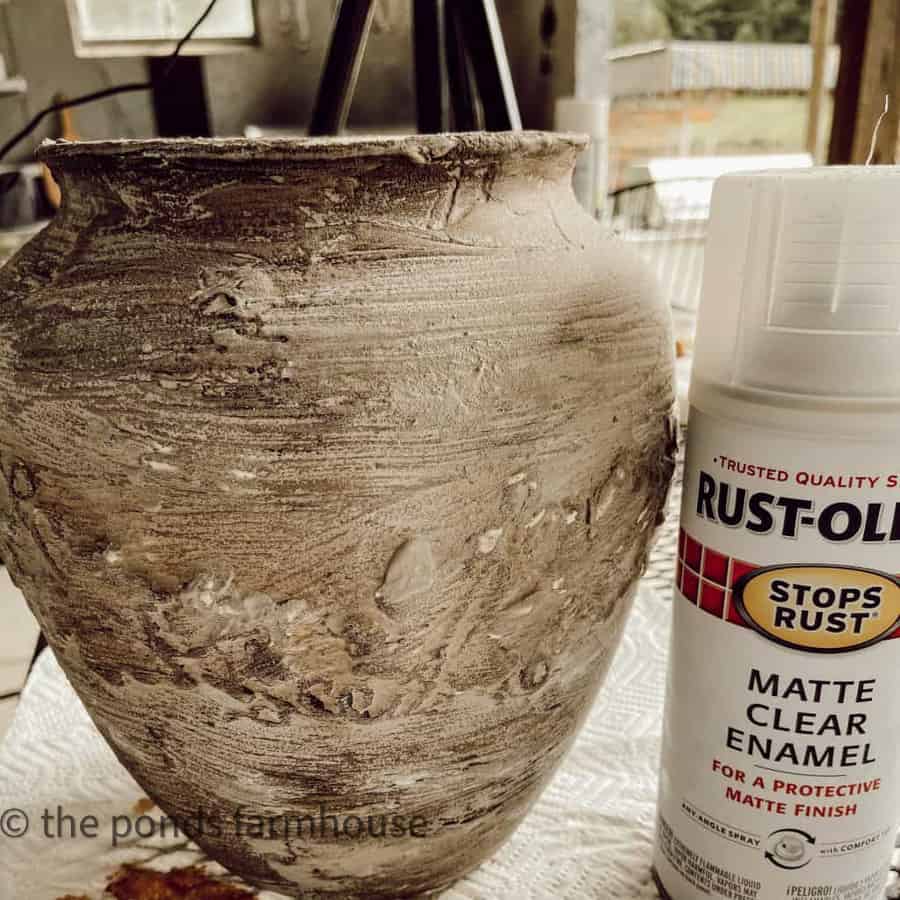 Sealer applied to faux earthenware pottery barn dupe.