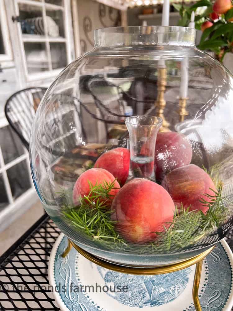 Add Peaches to glass vessel for Fruit Centerpiece ideas
