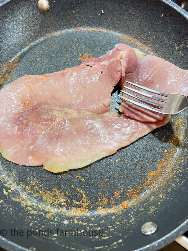 fry country ham in a skillet