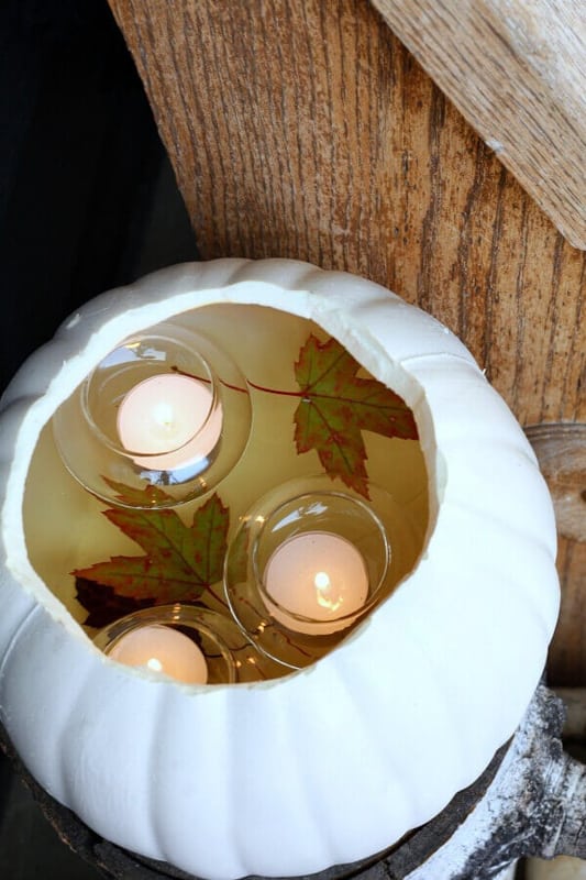 Fall Decorations with creative craft ideas using a faux pumpkin to make a floating candle pumpkin.  