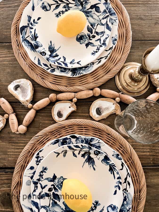 Oyster Shell Garland on nautical tablescape.  