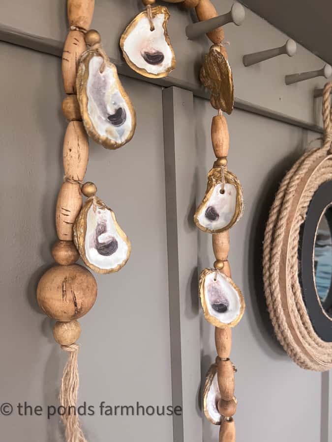 Unique Oyster Shell and faux fishing cork garland. 