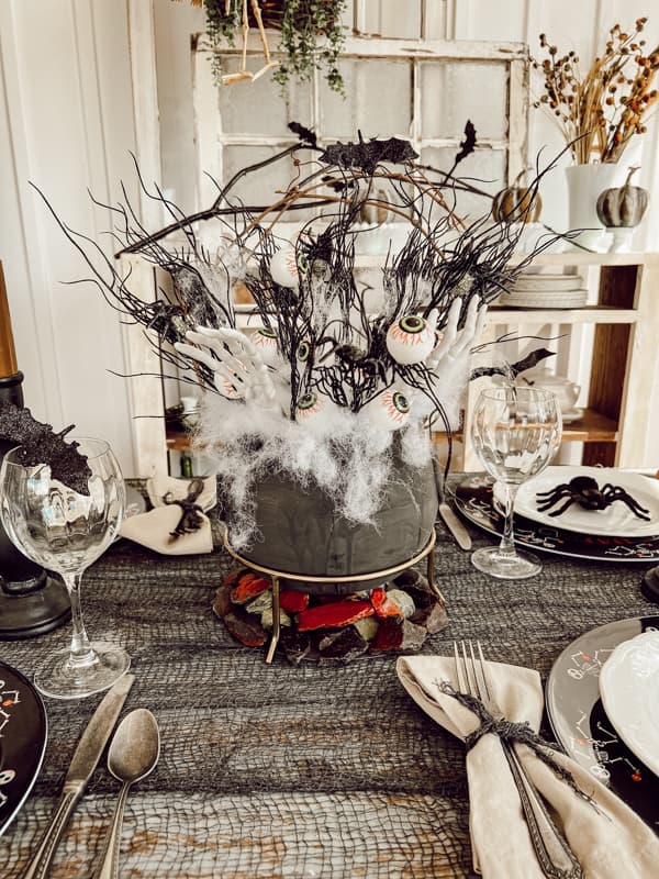 Dollar Tree Halloween tablescape Centerpiece. Spooky centerpiece.