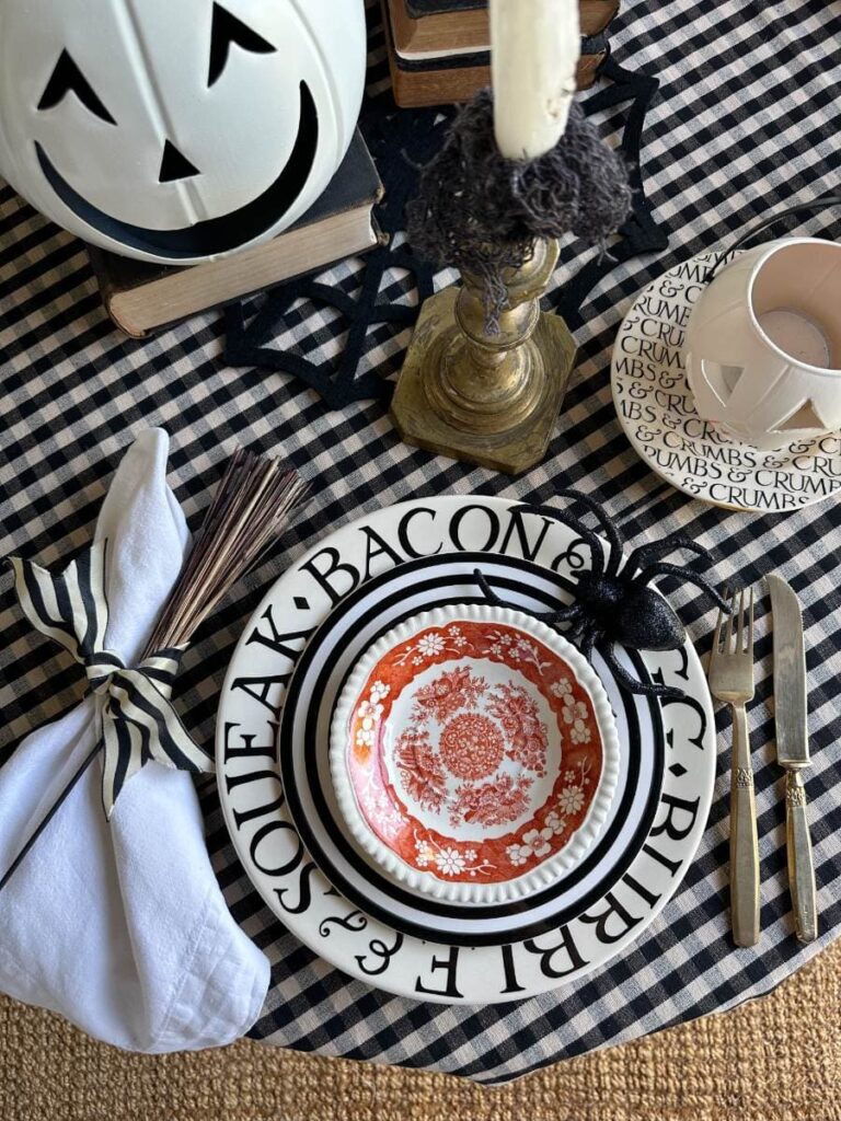 Black and White Halloween Table setting