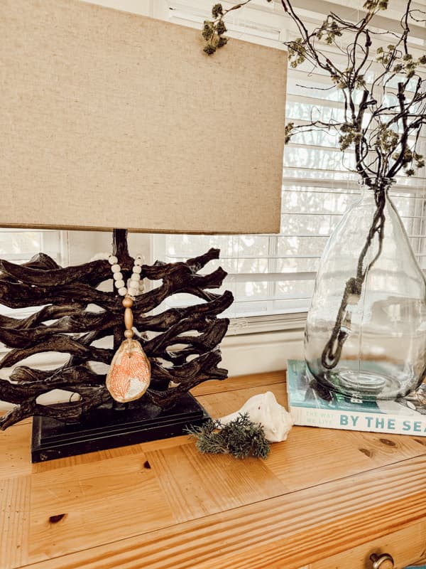 Make a DIY Christmas Ornament charm to tie around a coastal lamp for beach cottage holiday decorations