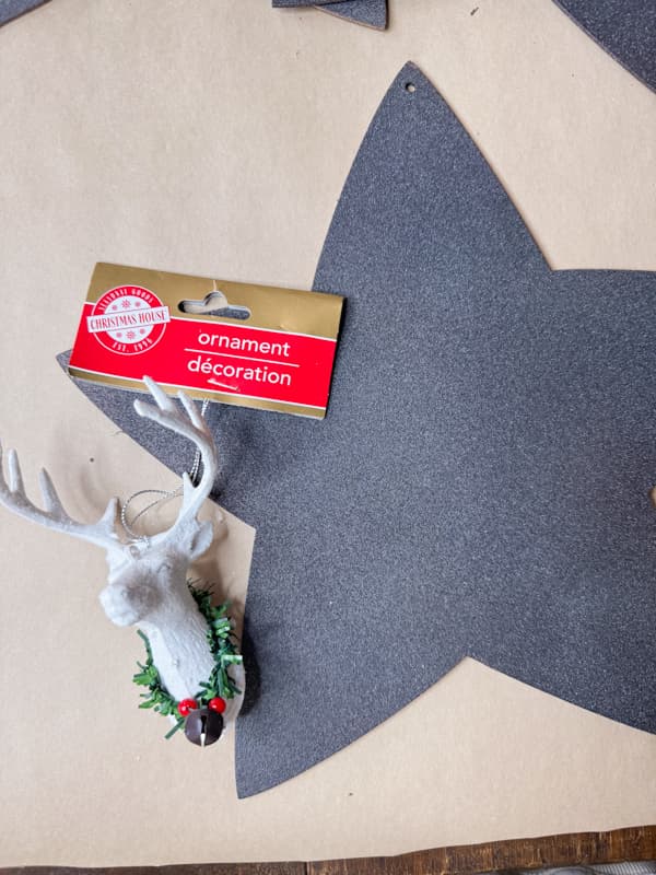 Dollar Tree Christmas Items to make large Christmas ornaments - Wood star and Deer Head ornament