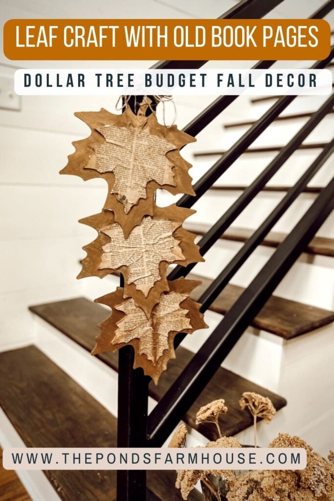 Wooden Leaves With Old Book Pages for Farmhouse Fall Decorating.  