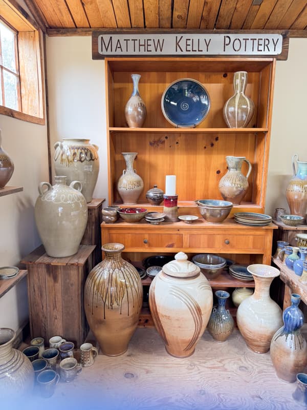 Matthew Kelly Pottery behind the scenes tour of shop and earthenware and salt glazed pottery pieces. 