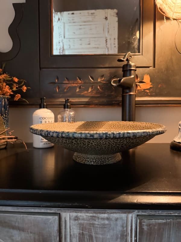 Commissioned Salt Glazed Pottery Sink from Turn and Burn Pottery in Seagove NC