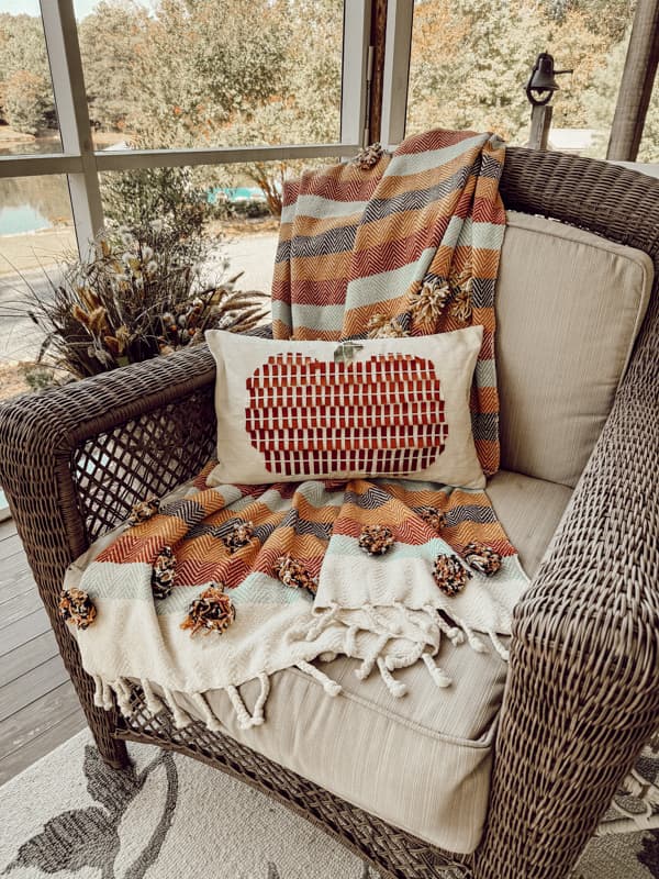 DIY Fall Pumpkin Pillow Cover made with Ribbon Craft for Farmhouse Style Autumn Decor.