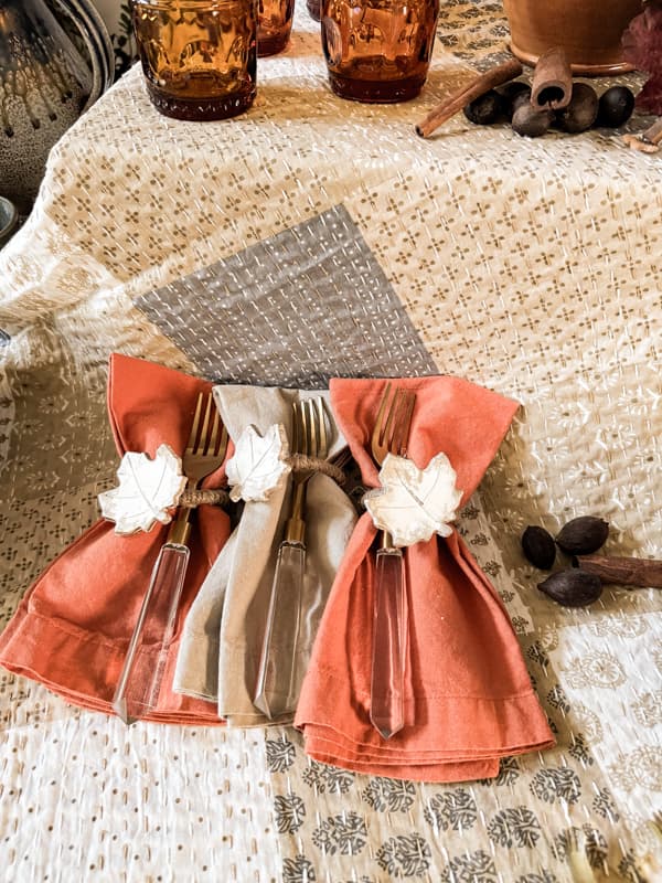 DIY Pottery Barn Inspired Leaf Napkin rings made from Air Dried Clay.