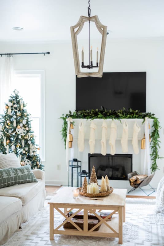 Add Evergreen Garland to a mantel for Christmas Decor.