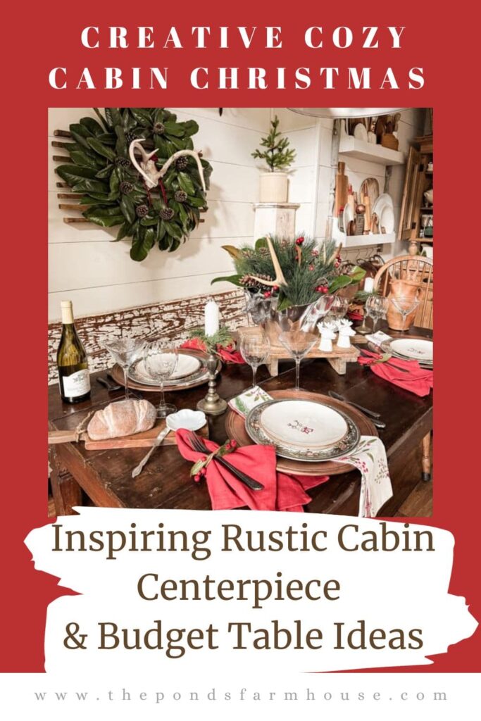 Inspired Rustic Table Setting for Christmas with Deer Antlers and natural elements to enhance the table.