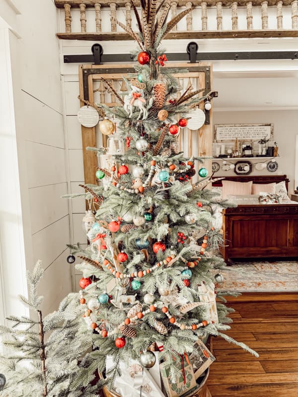 curated home christmas tree with vintage shiny brite ornaments