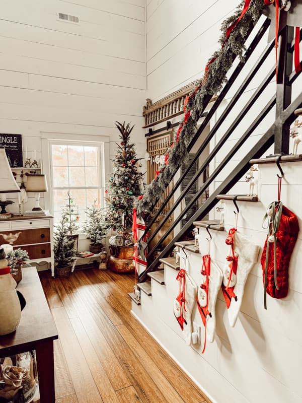 Industrial Staircase with Christmas Stockings