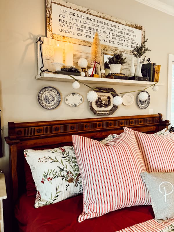 Hang Easy DIY Hobnail Milk glass ornaments on a ribbon over mantel for Christmas decorating