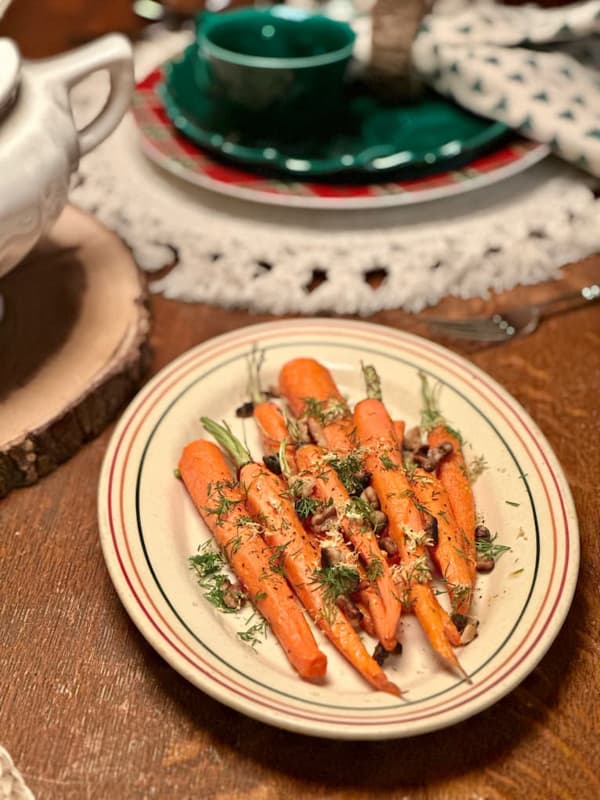 Roasted Carrots with Gremolata, Dill, and Toasted Walnuts for Cabin Christmas Supper Club Dinner Party