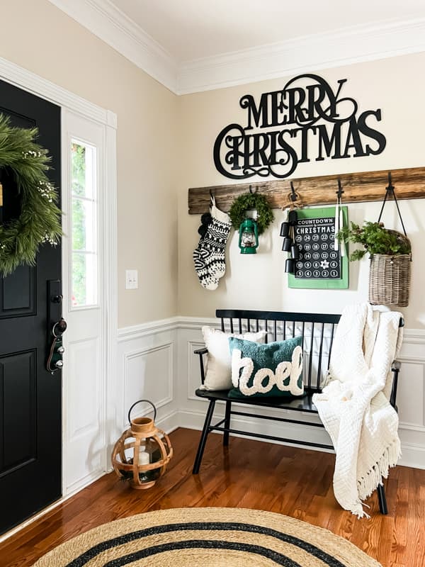 Festive Christmas Decorated Entryway with farmhouse style flair.