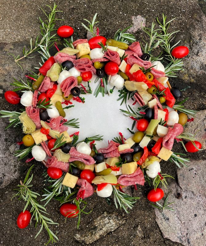 Festive Charcuterie Board Wreath for Christmas Dinner Menu Recipes perfect for a festive holiday gathering.  