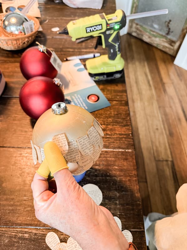 Big Christmas Ornaments for Dollar Tree Project with upcycled book pages