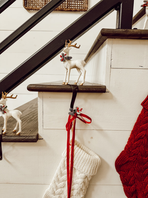 glam up your Budget Dollar Tree Reindeer with a rustic upgrade for Christmas Stocking Holders on Staircase.