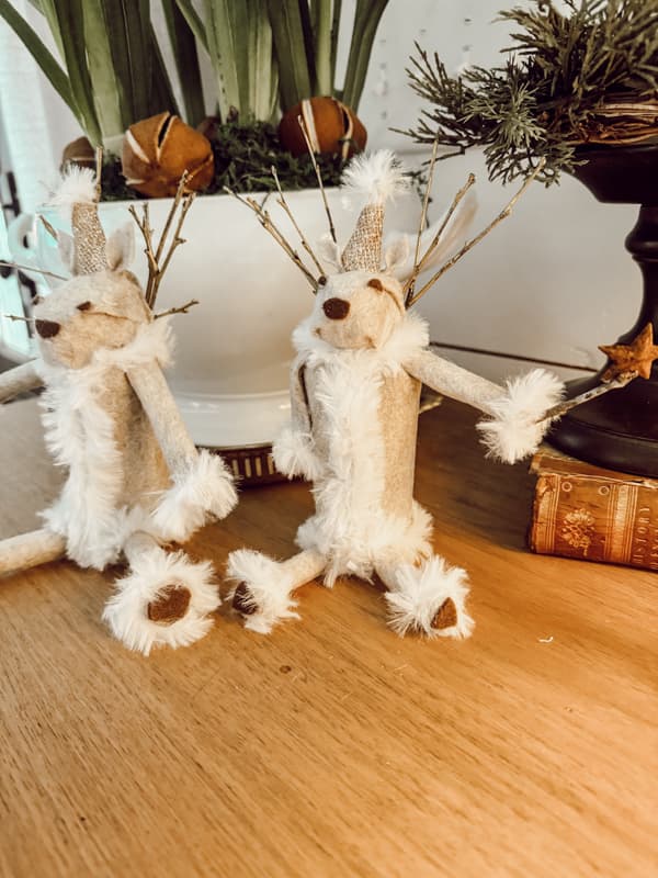 DIY Reindeer Christmas Decor from recycled toilet paper rolls and foraged gathered Twigs. 