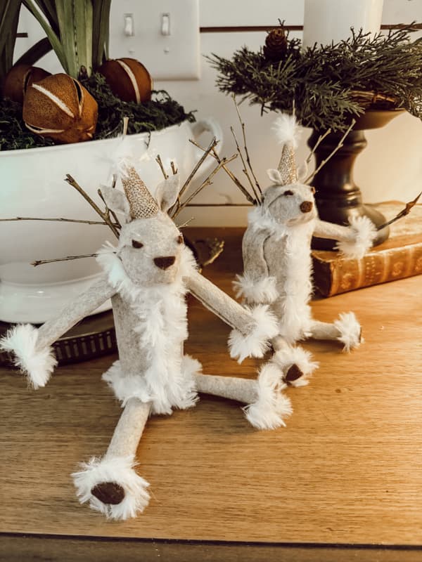DIY Reindeer Christmas Decor from recycled toilet paper rolls and foraged gathered Twigs