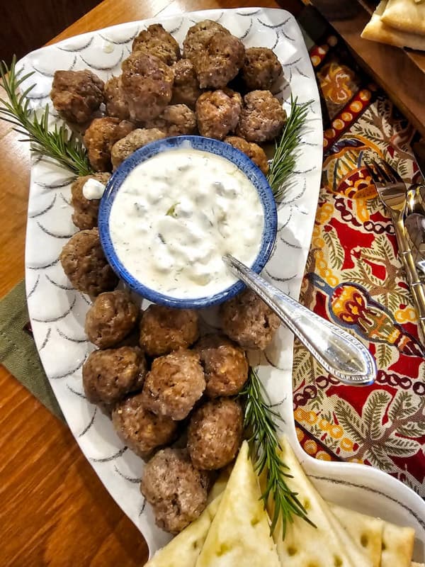 Easy Greek Lamb Meatball recipe with dipping sauce.