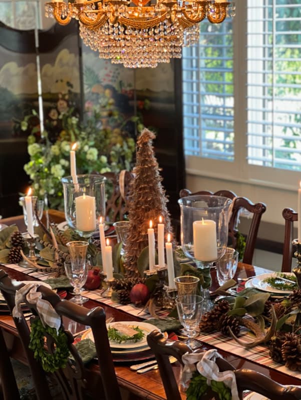 Christmas Tablescape with elegant tableware.  