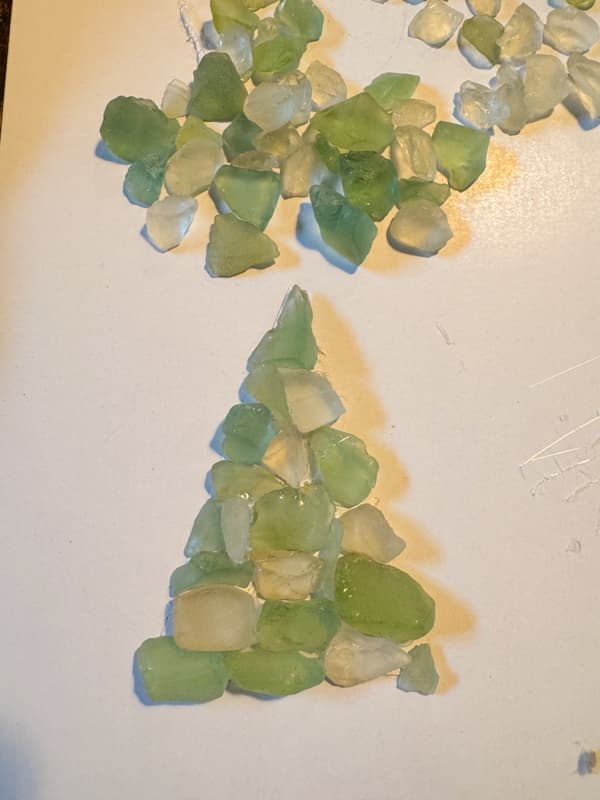 Tree shaped sea glass attached with hot glue