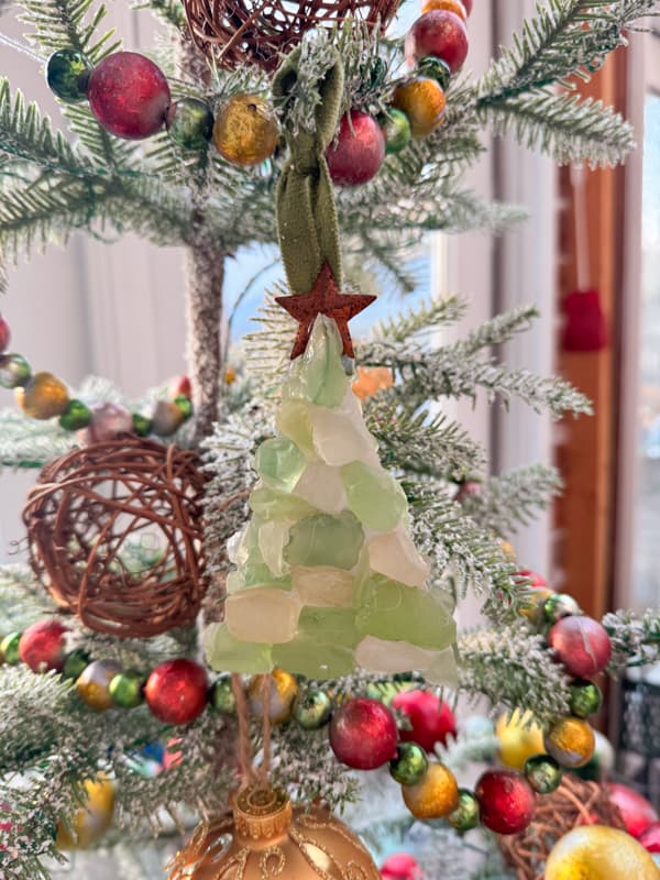 Sea Glass Ornament Christmas Tree Tutorial for coastal inspired Christmas Decorations on Christmas Tree