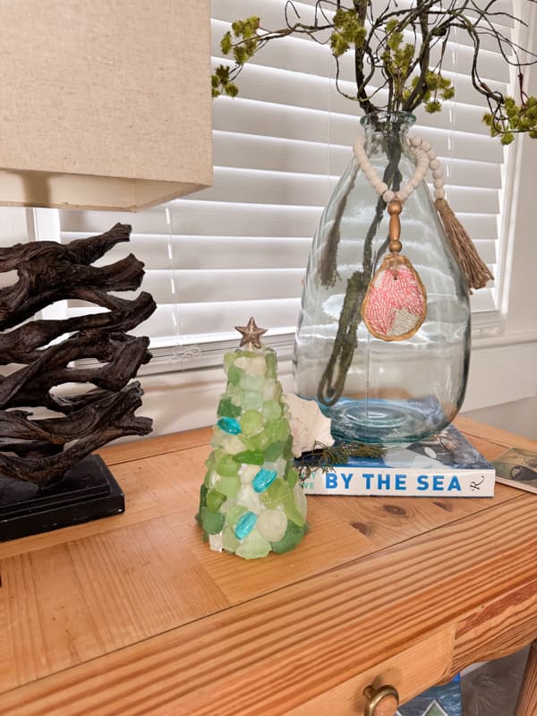 Sea glass Christmas Tree Tutorial for coastal inspired Christmas Decorations. with DIY oyster shell Charm