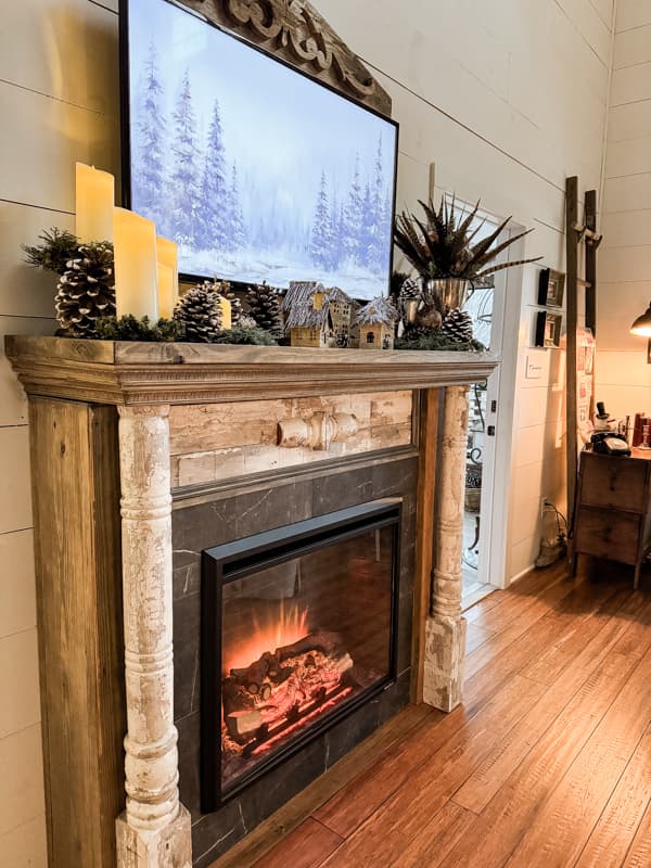 Fireplace Mantel Decor for Winter Cozy Decorating ideas.  Country Chic Farmhouse Style DIY Fireplace.  