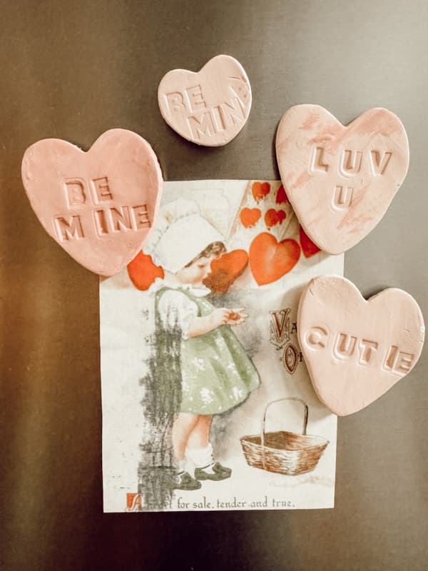 Make air dry clay for budget valentine ideas heart magnets- homemade valentine's presents and handcrafted gift ideas. 