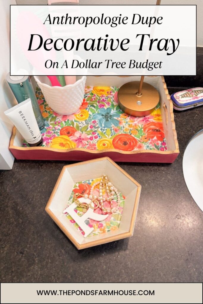 Anthropololgie Due Decorative Tray on a Dollar Tree Tray Budget.  Eclectic colorful trays for less.  