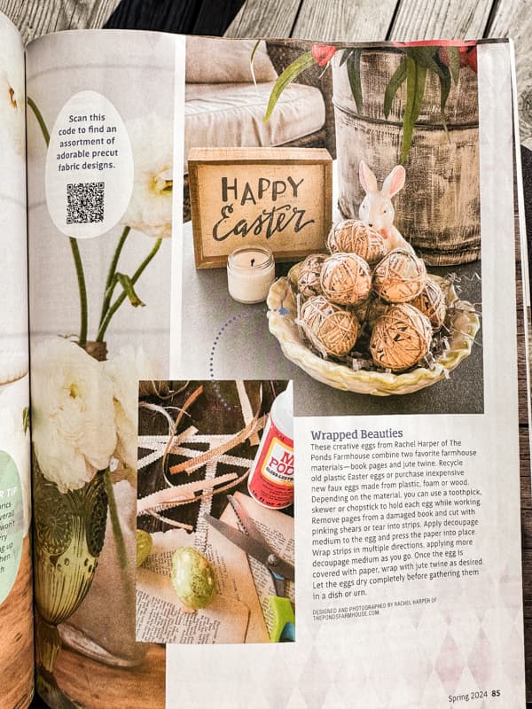 Featured craft project.  Decoupage Easter Eggs with jute twine.  