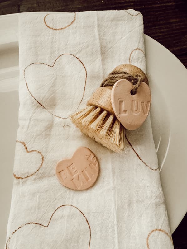 Tea towel and dish brush makes a budget-Valentine's Day Gift DIY