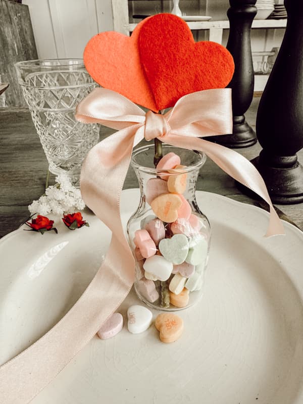 DIY Valentine's Gift with candly and felt hearts.  Homemade Valentine's Present
