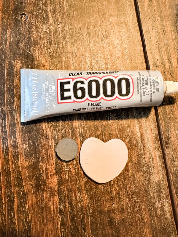 use e6000 glue to add magnets to the clay hearts for DIY Valentine's Gift