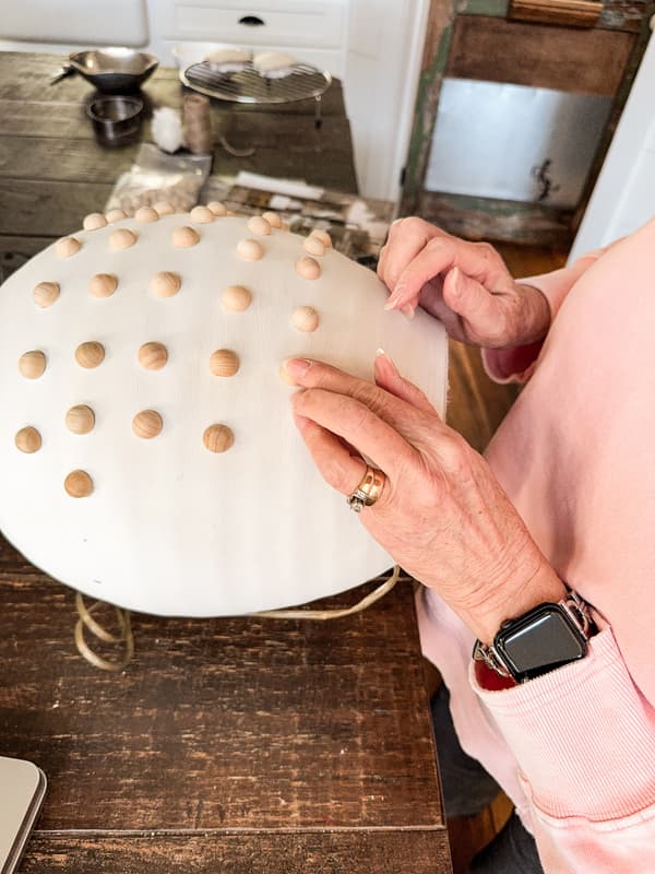 Adding Faux Hobnail Beads to a Thrift Store Lamp for a complete upcycled lamp project.