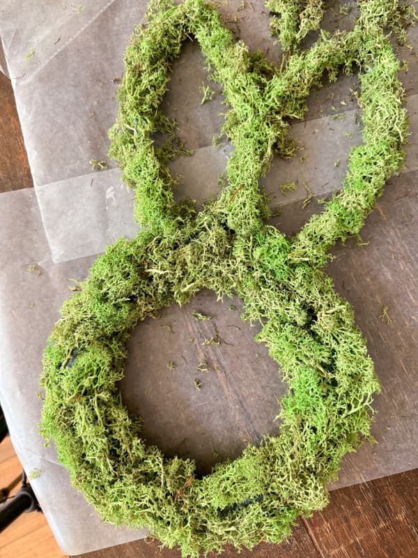 Moss Covered DIY Easter Rabbit Decorations with Dollar Tree Supplies.
