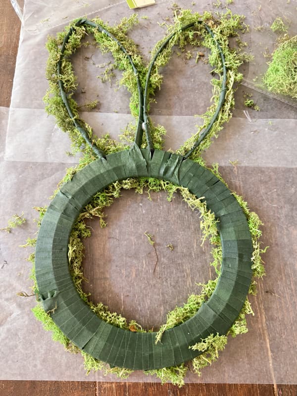 Moss covered DIY Easter Bunny Dollar Tree Frame.