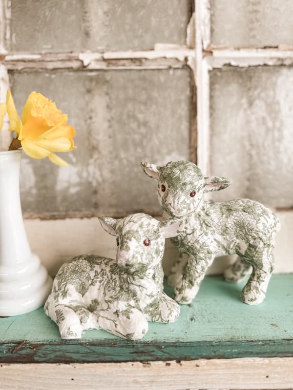 DIY Paper Napkin Decoupage Easter Lamb Decorations.  