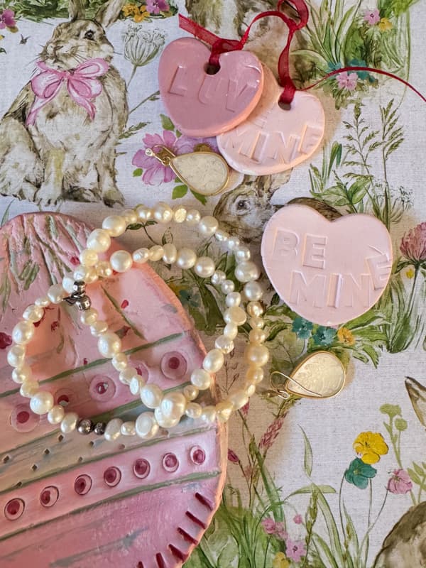 Make a DIY trinket Tray with air-dry clay to look like Pottery Barn Easter Decorations.  