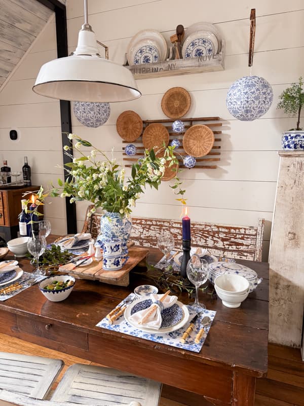 Supper Club Chinese themed Dinner Party with Chinoiserie Blue and White Themed tableware