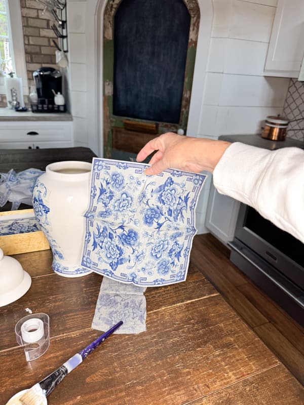 Find a Chinoiserie Napkin to cover the thrift store ginger jar.  